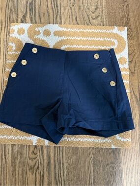 J. Crew Navy High-Waist Sailor-Style Shorts with Gold Buttons